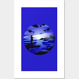 Blue Lighthouse Posters and Art